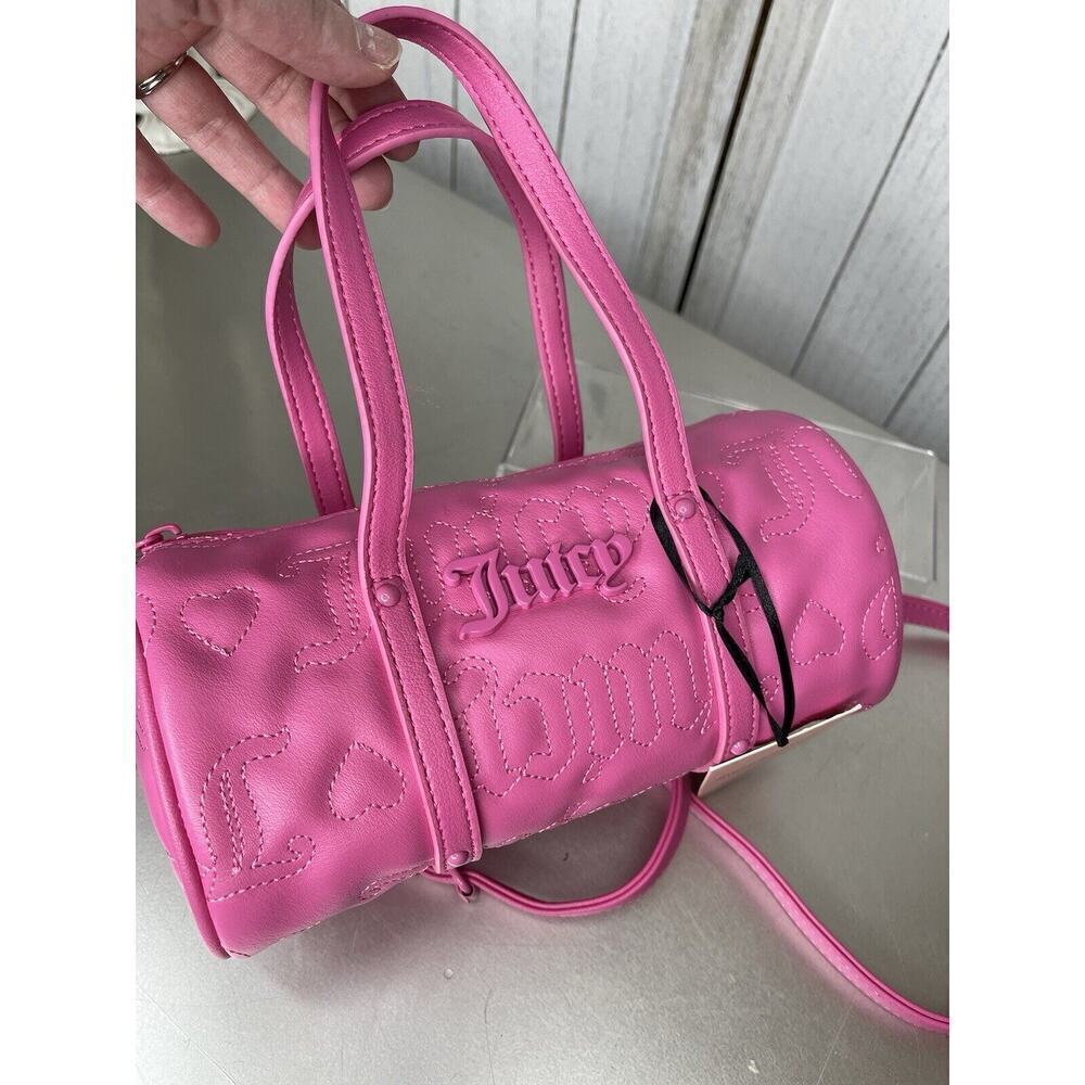 New! Juicy Couture Royal Mini Barrel Bag Quilted Monochrome Pink Top Zip
